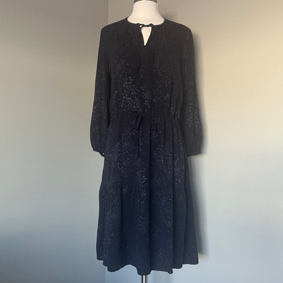 Gerald Darel Layers Gypsy Floral Jeweled Navy Drawstring Long sleeve Midi Dress